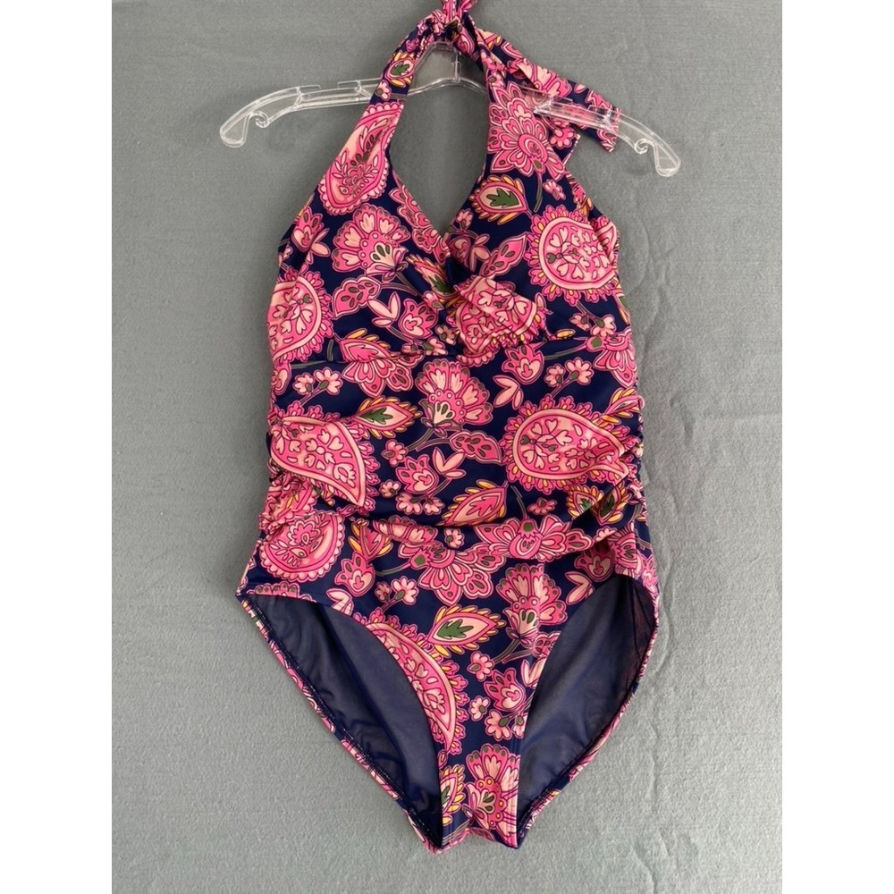 Boden Levanzo One Piece Swimsuit 12R Floral Ruched Halter Beach Cruice Resort